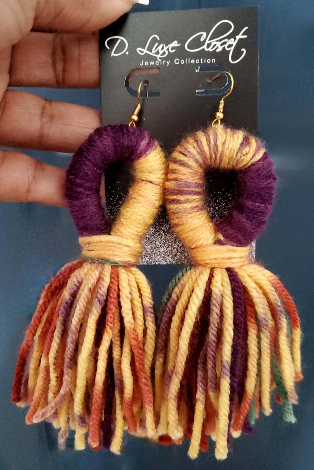 Purple Sunshine Keyhole Yarn Earrings